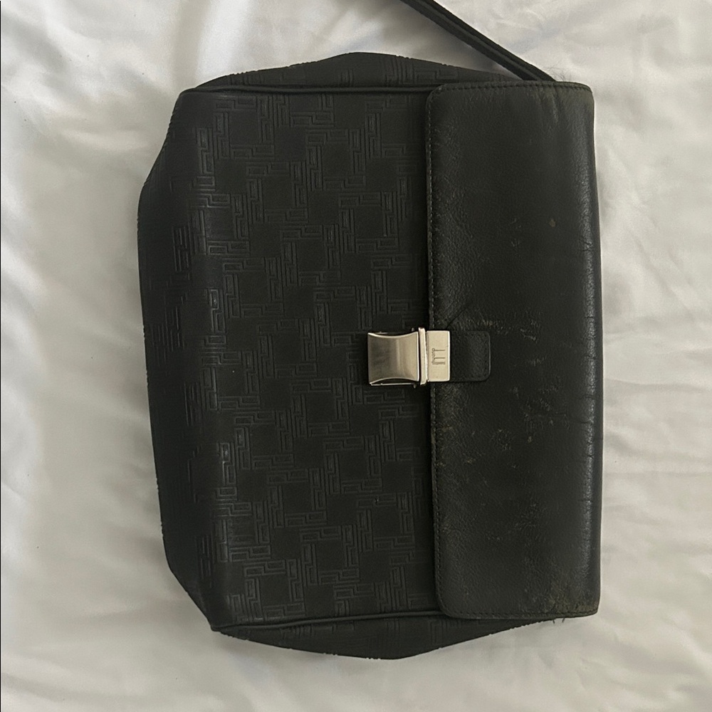 Alfred Dunhill Vintage D-Logo Textured Black Leather Clutch Bag